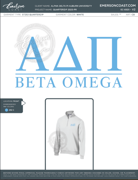 EC-6925 Alpha Delta Pi Auburn University Quarterzip 2025-PR