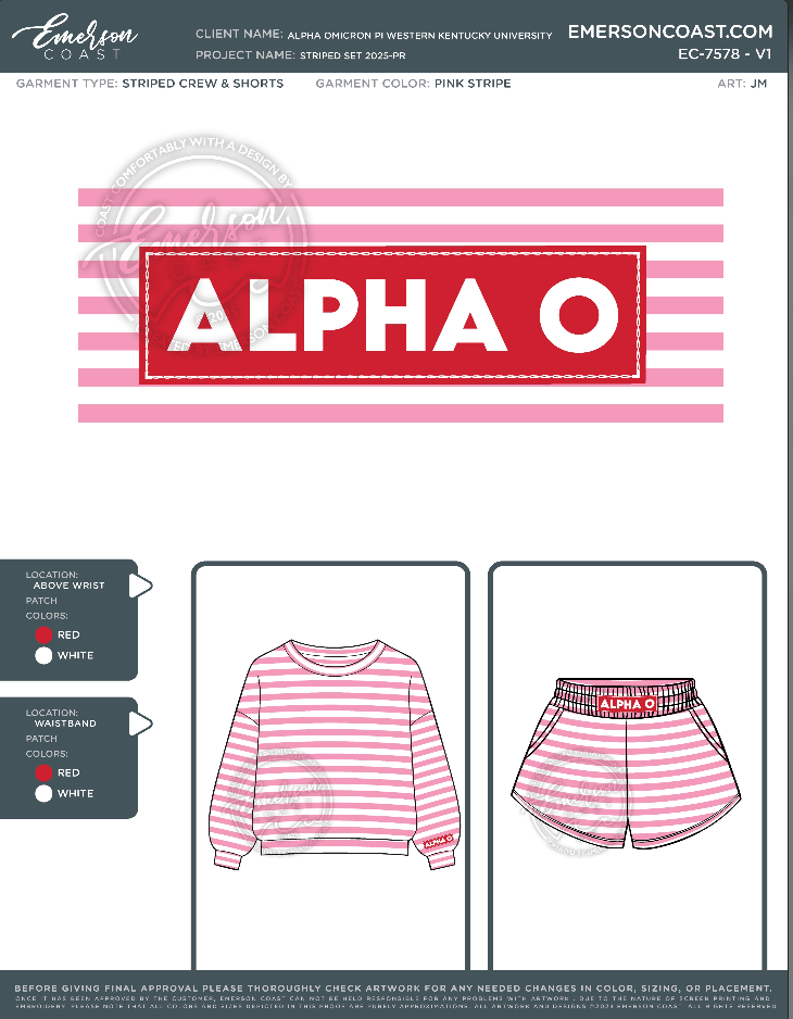 EC-7578 Alpha Omicron Pi Western Kentucky University Striped set 2025-PR