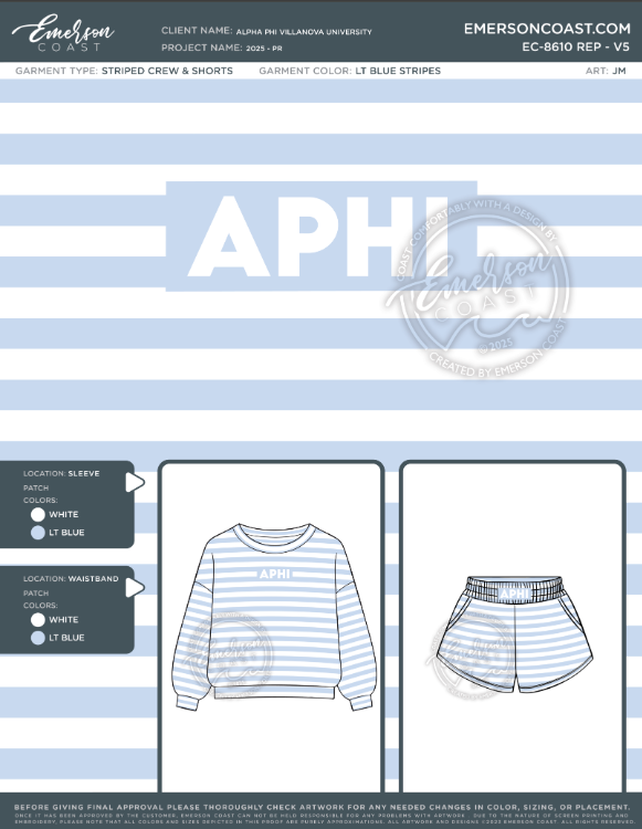 EC-8610 REP Alpha Phi Villanova University Striped Set 2025-PR