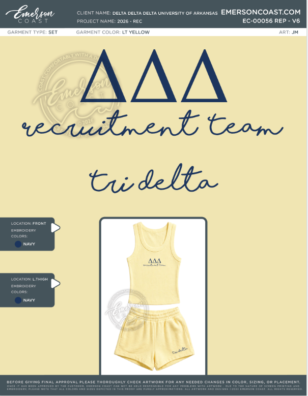 EC-00056 REP Delta Delta Delta University of Arkansas - Tank & Shorts