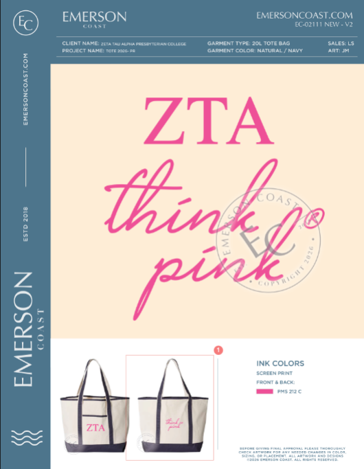 EC-02111 NEW Zeta Tau Alpha Presbyterian College Tote 2026- PR