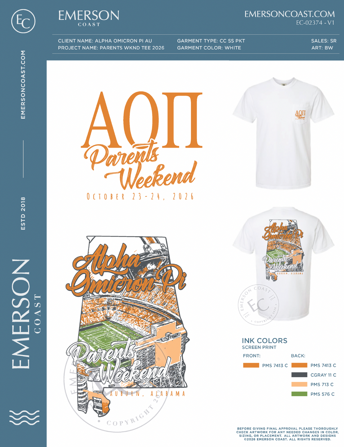 EC-02374 REP Alpha Omicron Pi Auburn University Parents Wknd Tee 2026-FW - WHITE