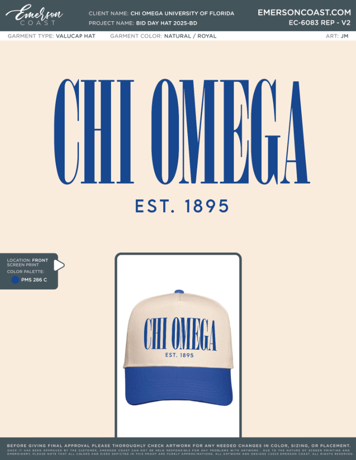 EC-6083 REP Chi Omega University of Florida Bid Day hat 2025-BD REORDER