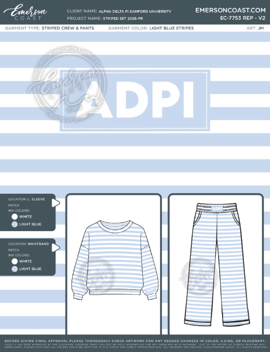 EC-7753 REP Alpha Delta Pi Samford University Striped Set 2025-PR