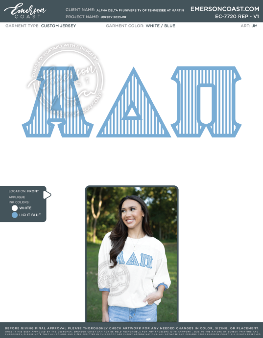 EC-7720 REP Alpha Delta Pi University of Tennessee at Martin Jersey 2025-PR