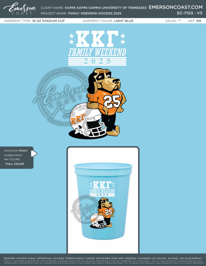 EC-7103 Kappa Kappa Gamma University of Tennessee Family Weekend Koozies 2025-FW