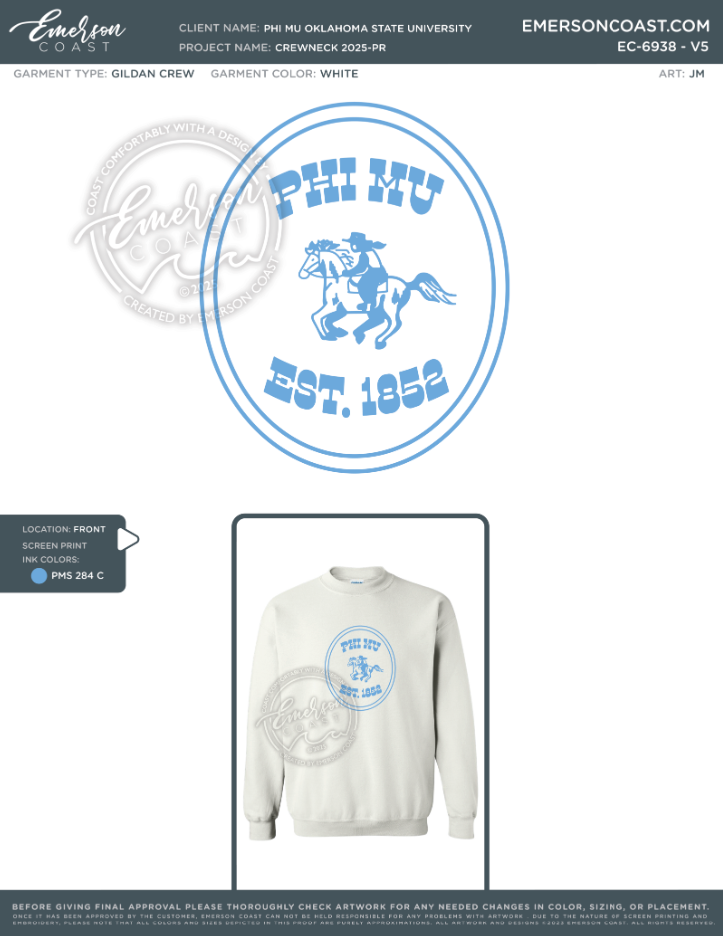 EC-6938 Phi Mu Oklahoma State University Crewneck 2025-PR