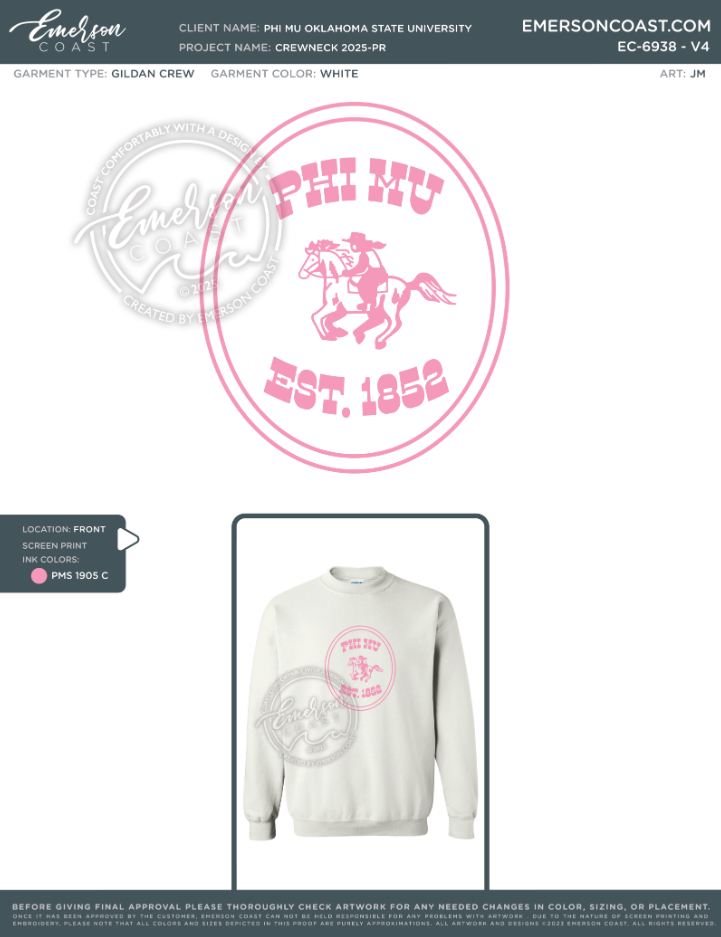 EC-6938 Phi Mu Oklahoma State University Crewneck 2025-PR