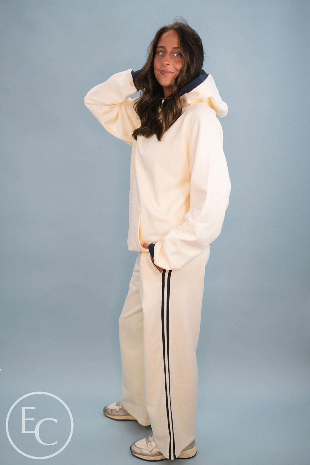 Emerson Coast Sideline Raglan Hoodie & Double-Stripe Wide Leg Pants