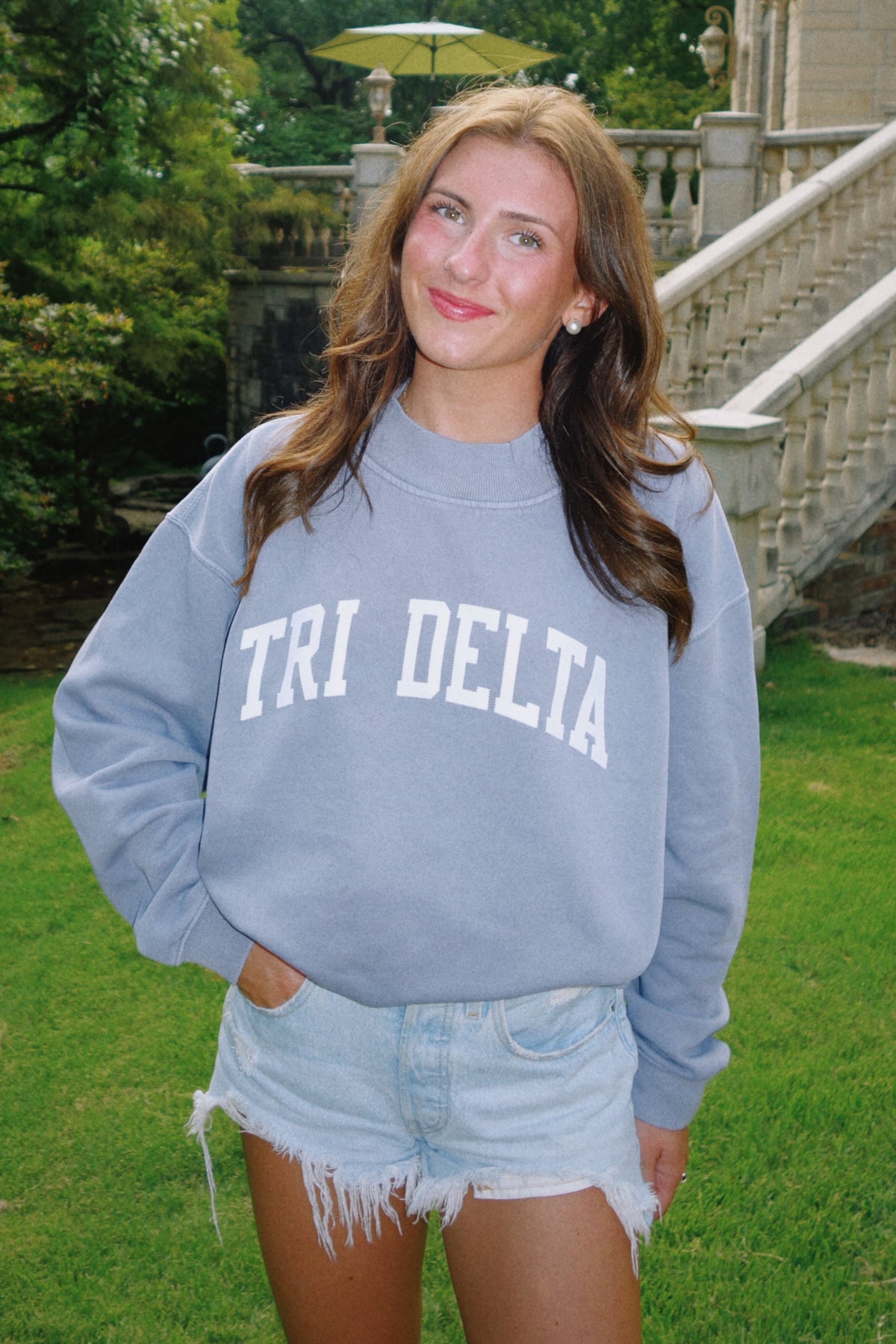 Tri Delta Blue Mock Neck Sweatshirt