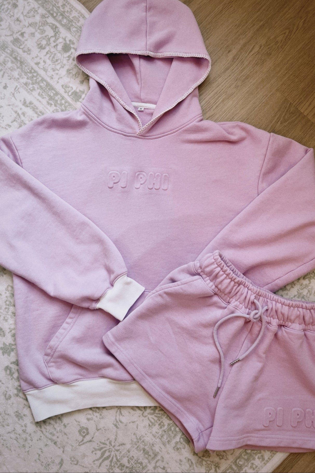 Pi Phi Embossed Lilac Hoodie and Shorts Set