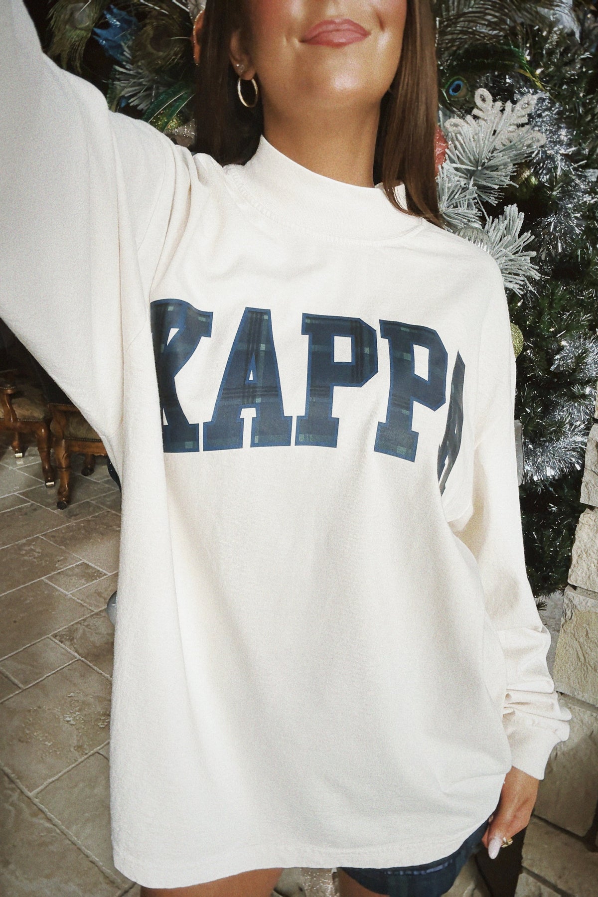 Kappa Cream Plaid Mock Neck Longsleeve