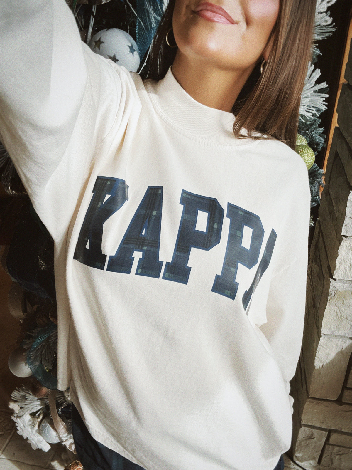 Kappa Cream Plaid Mock Neck Longsleeve