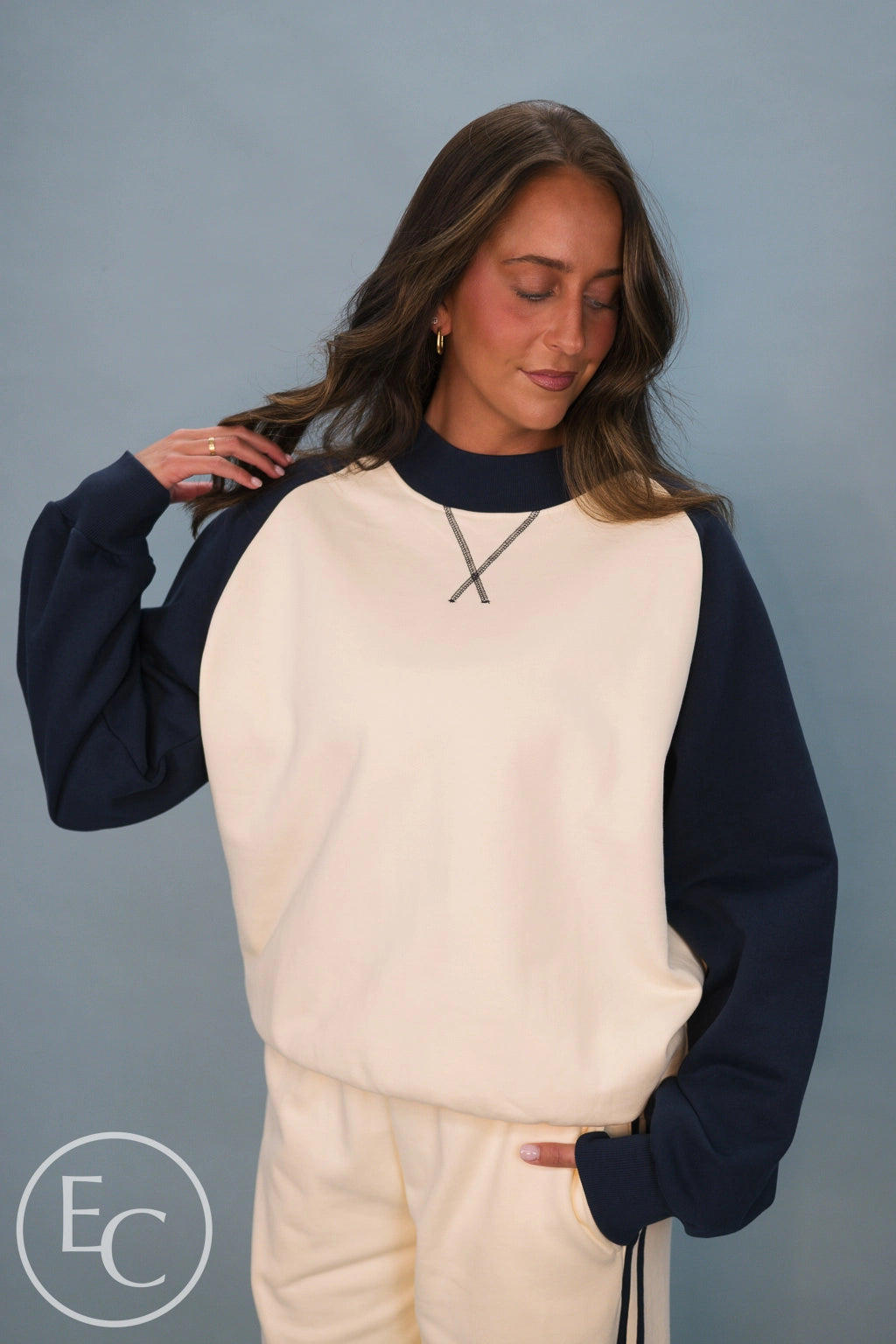 Emerson Coast Varsity Raglan Crewneck & Double Stripe Wide Leg Pant