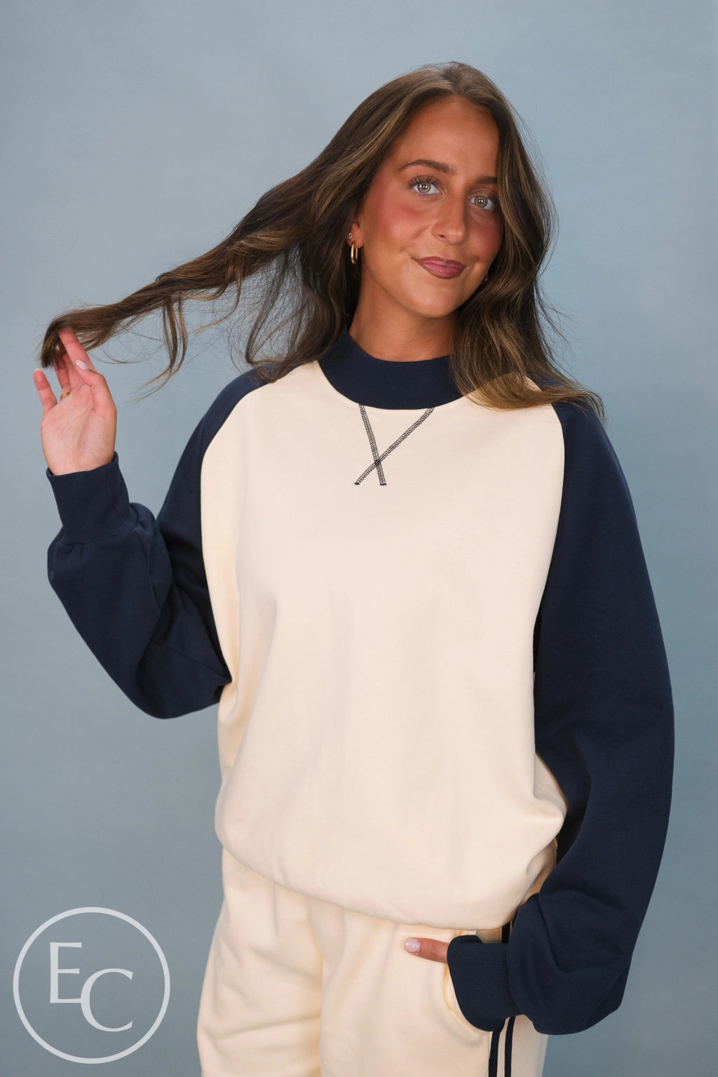 Emerson Coast Varsity Raglan Crewneck & Double Stripe Wide Leg Pant