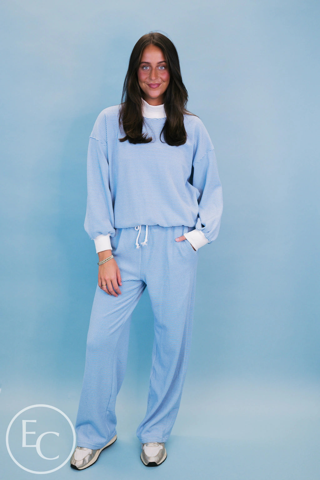 Emerson Coast Blue/White Striped Mockneck and Pants Set