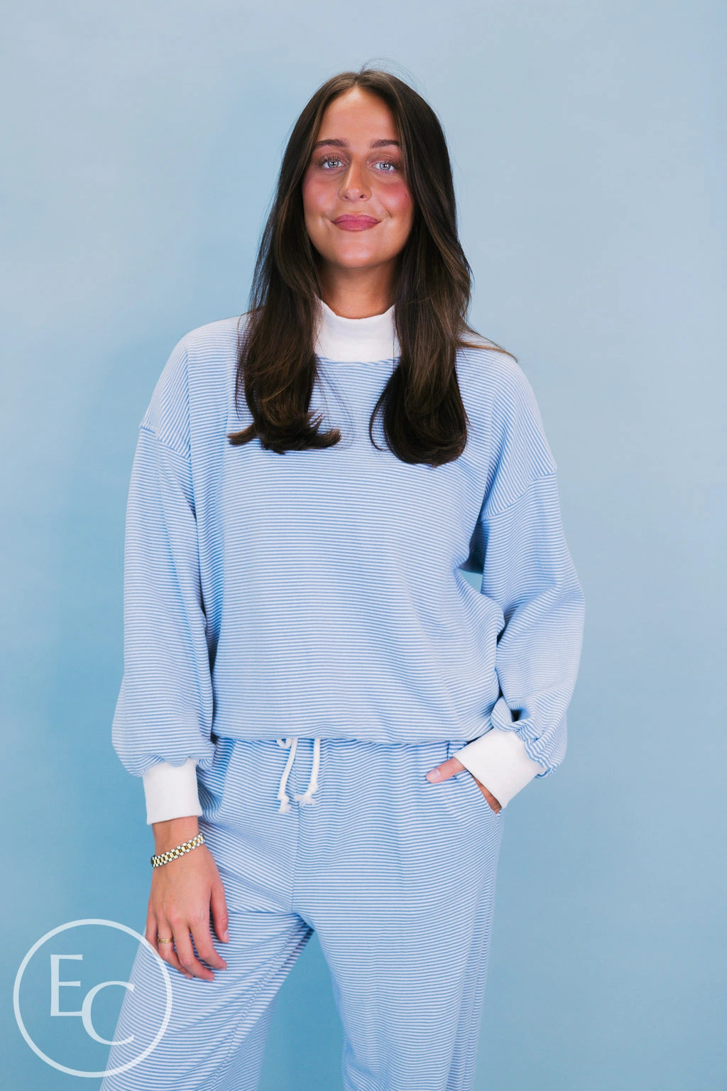 Emerson Coast Blue/White Striped Mockneck and Pants Set