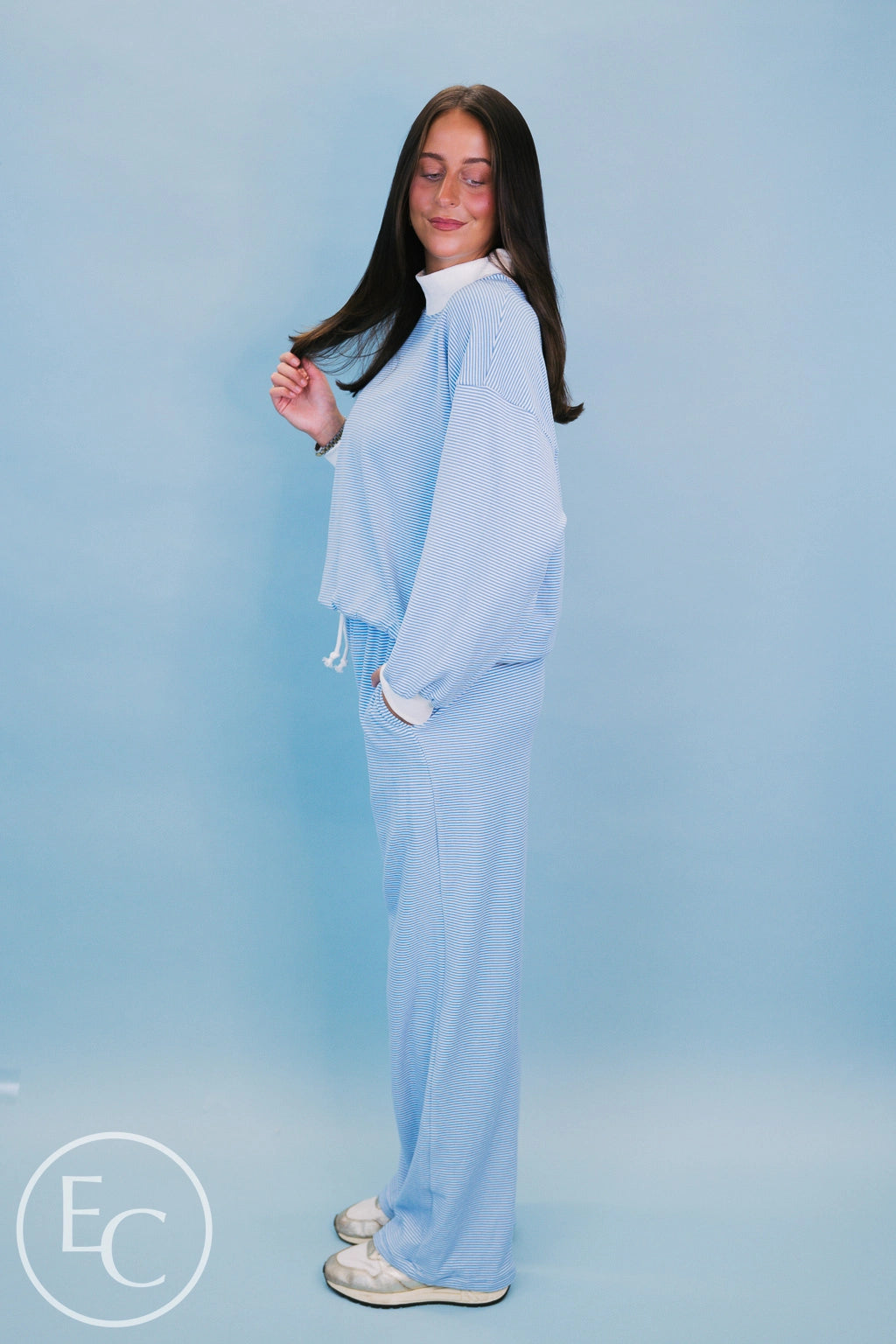 Emerson Coast Blue/White Striped Mockneck and Pants Set