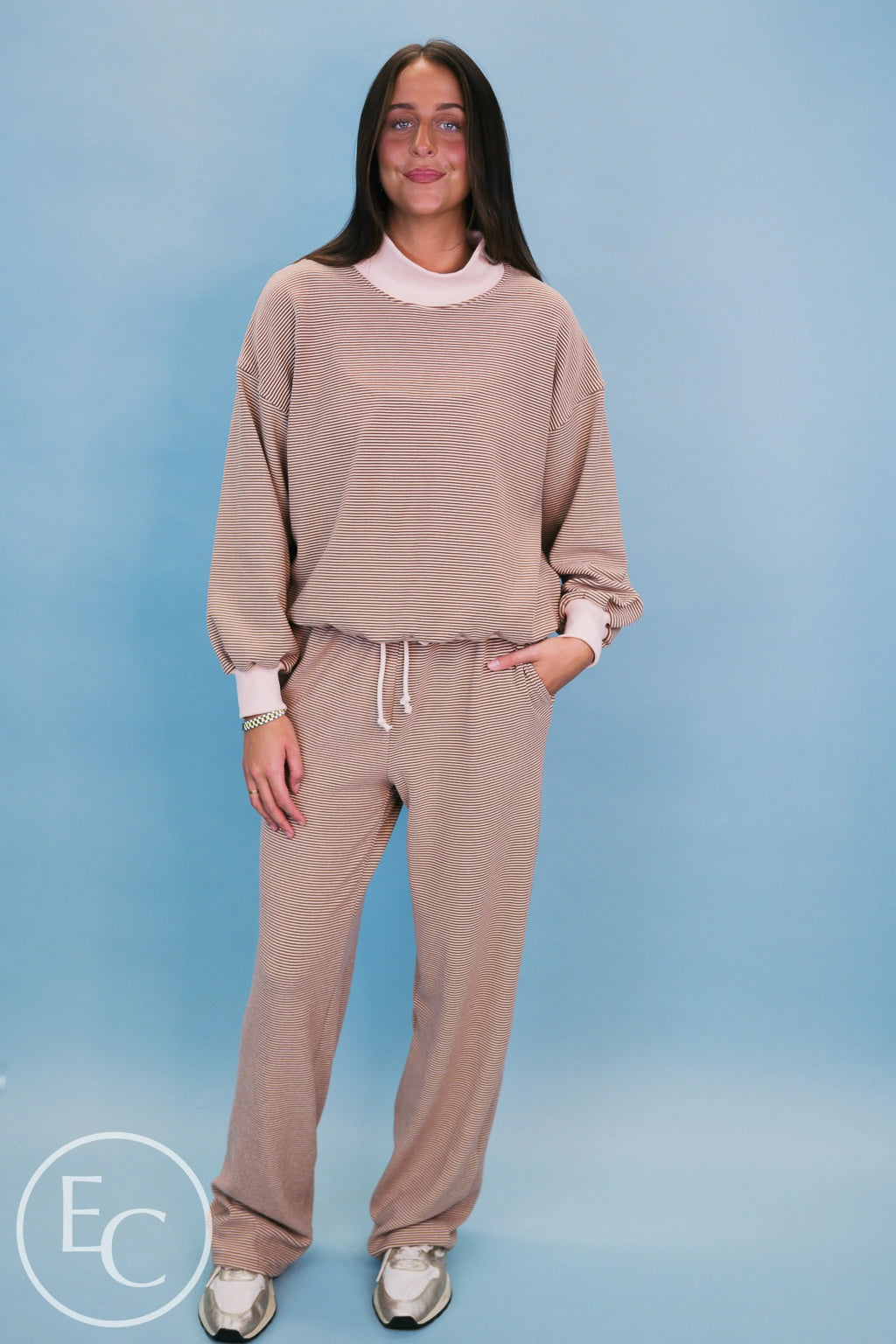 Emerson Coast Tan/Cream Striped Mockneck and Pants Set