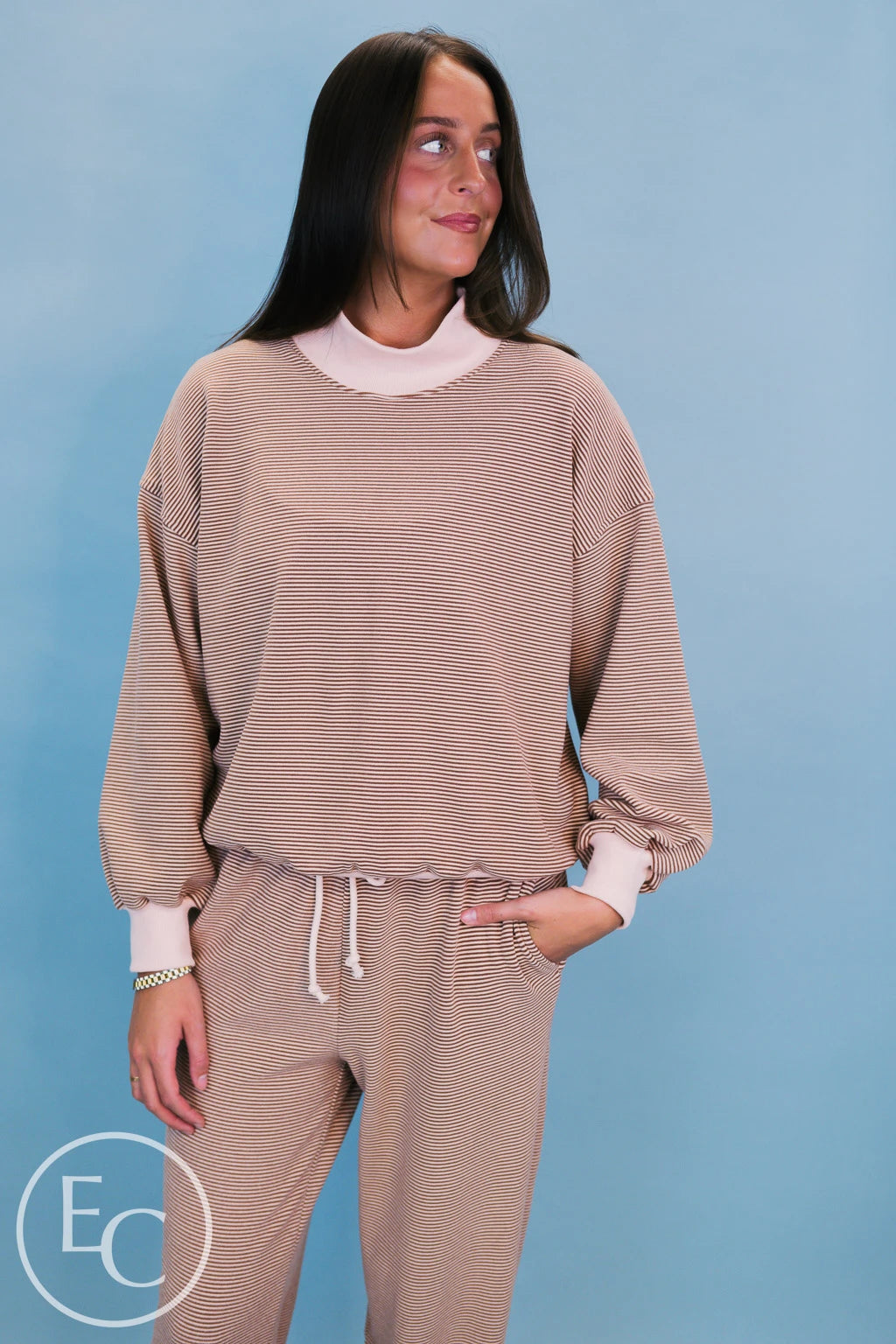 Emerson Coast Tan/Cream Striped Mockneck and Pants Set