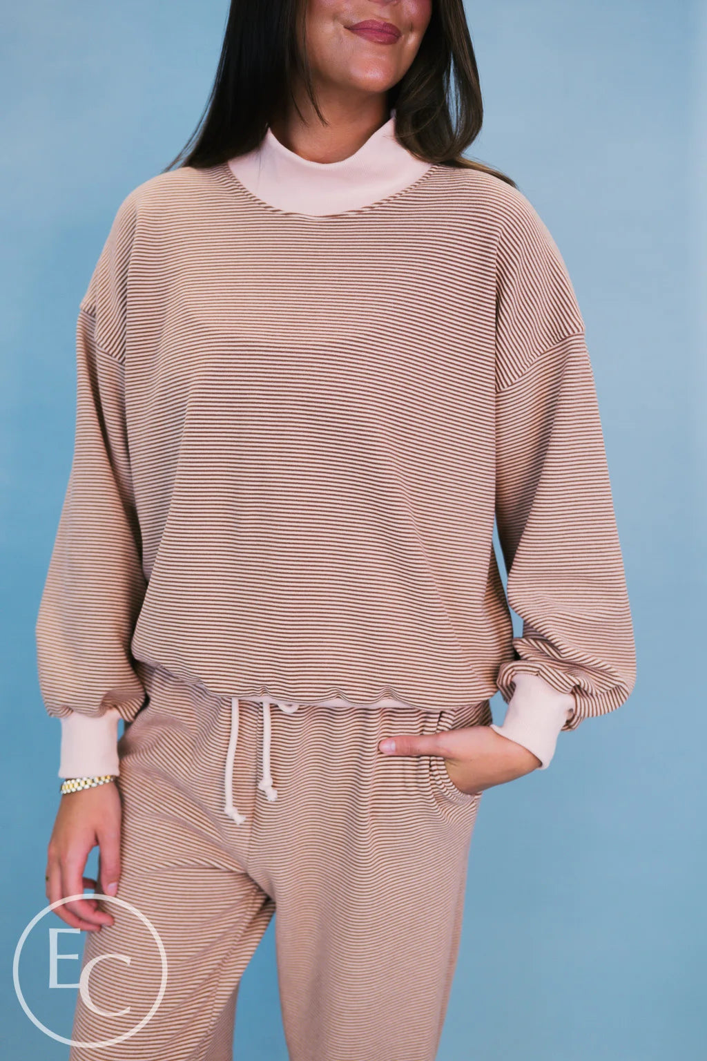 Emerson Coast Tan/Cream Striped Mockneck and Pants Set