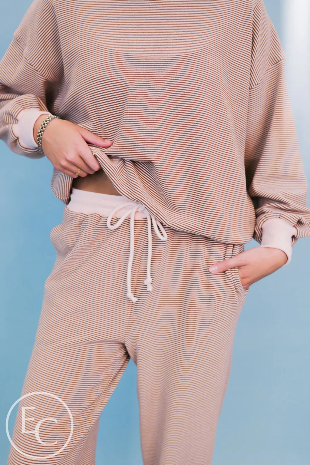 Emerson Coast Tan/Cream Striped Mockneck and Pants Set