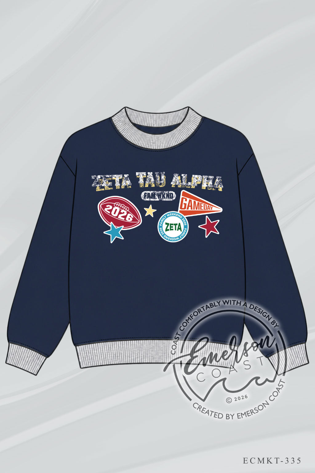Zeta Tau Alpha Family Wknd Grey And Navy Colorblock Mock Neck