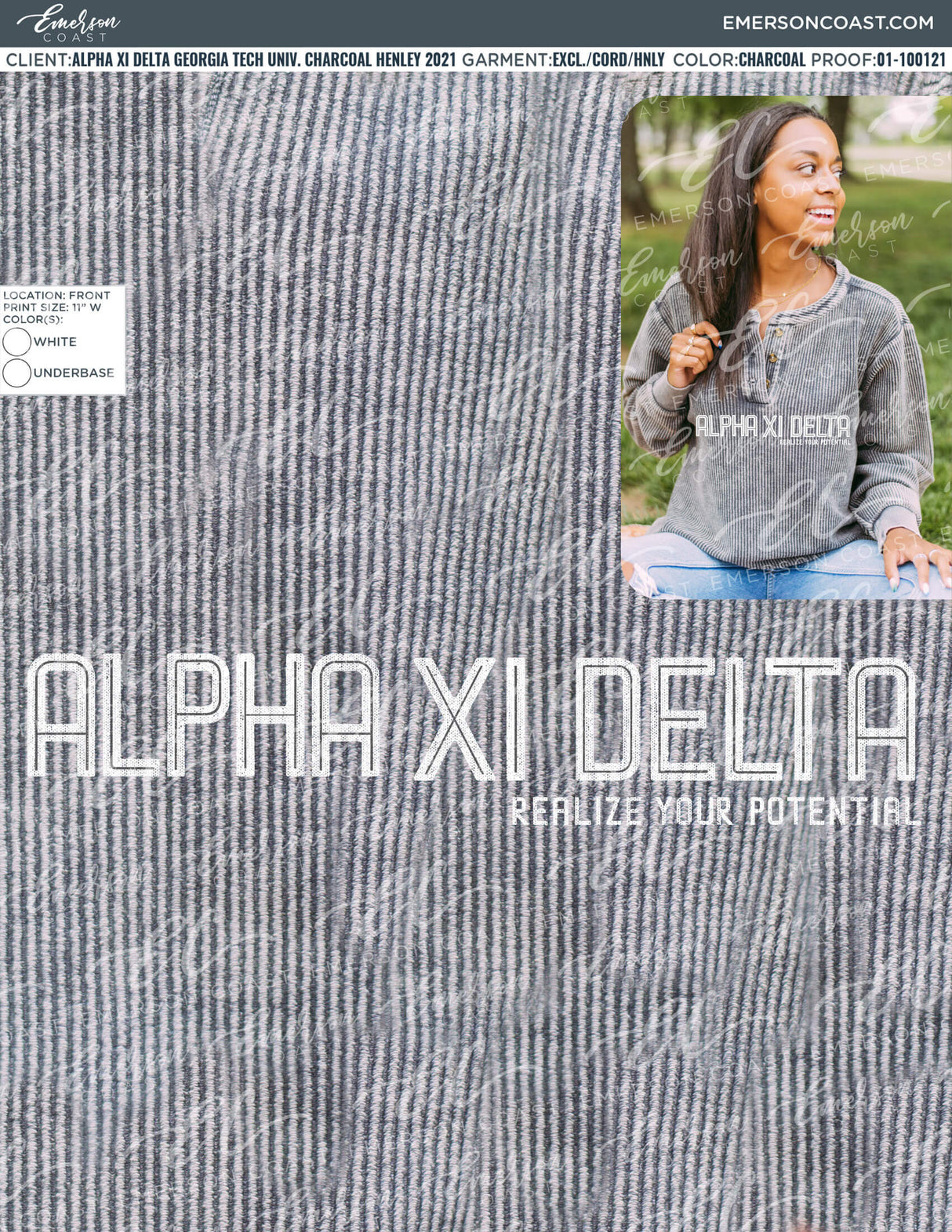 01-100121 Alpha Xi Delta Georgia Tech University Charcoal Henley 2021