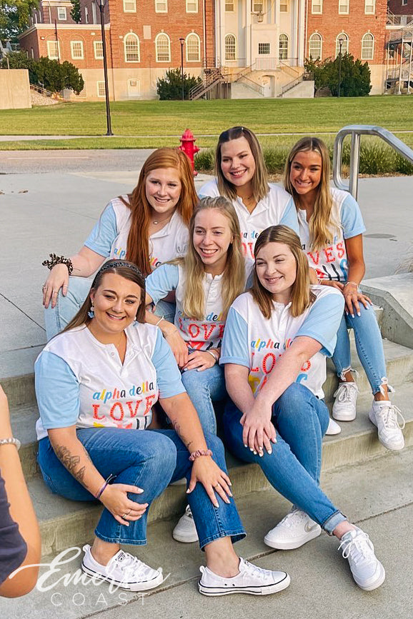 Alpha Delta Pi Loves RMHC Light Blue and White Henley