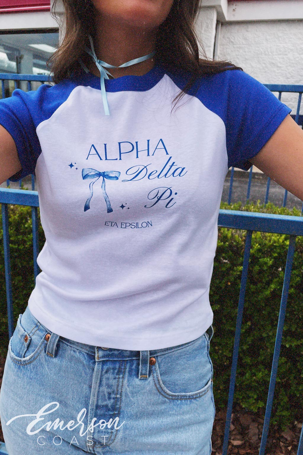 Alpha Delta Pi Royal Blue Bow Baby Tee