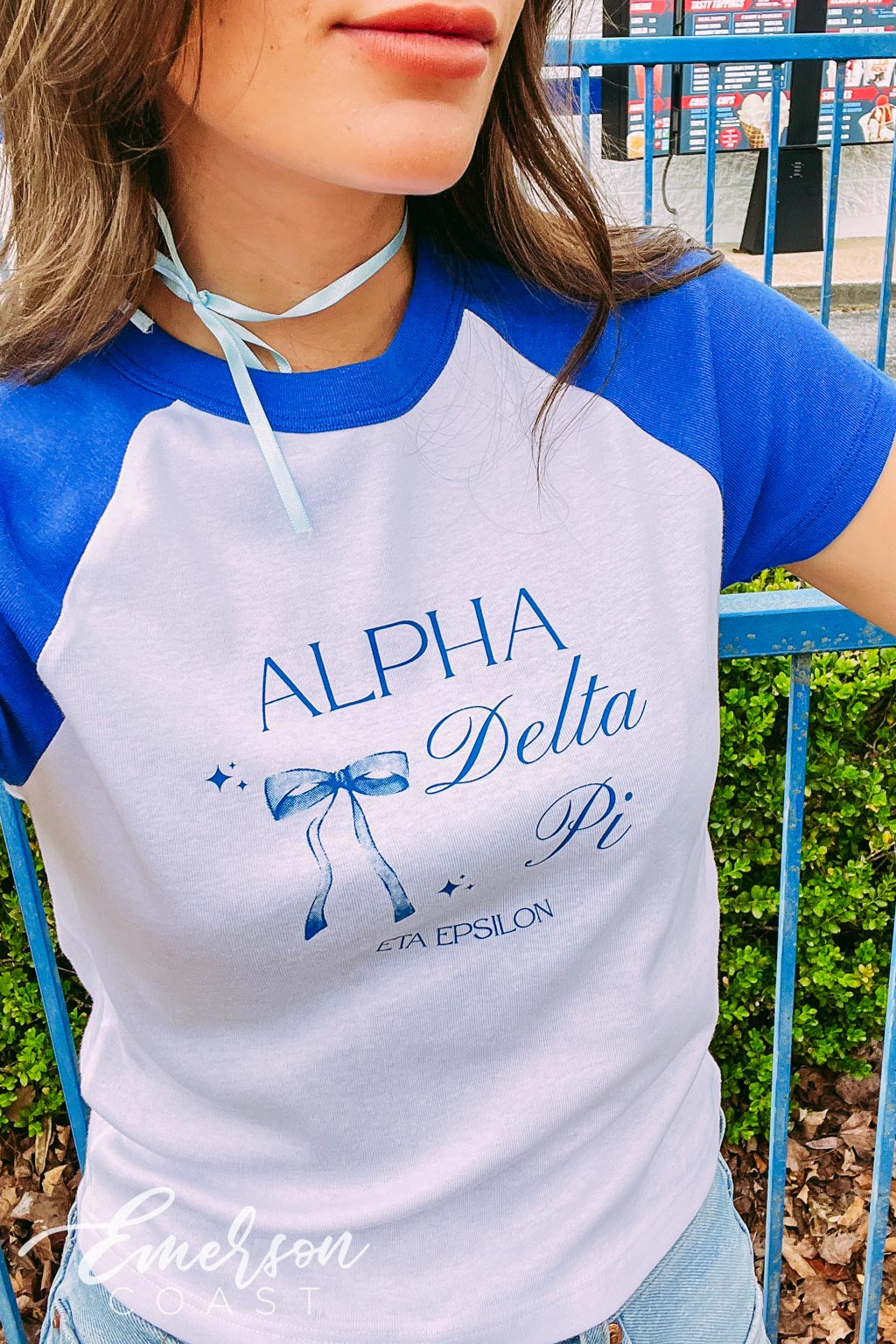 Alpha Delta Pi Royal Blue Bow Baby Tee