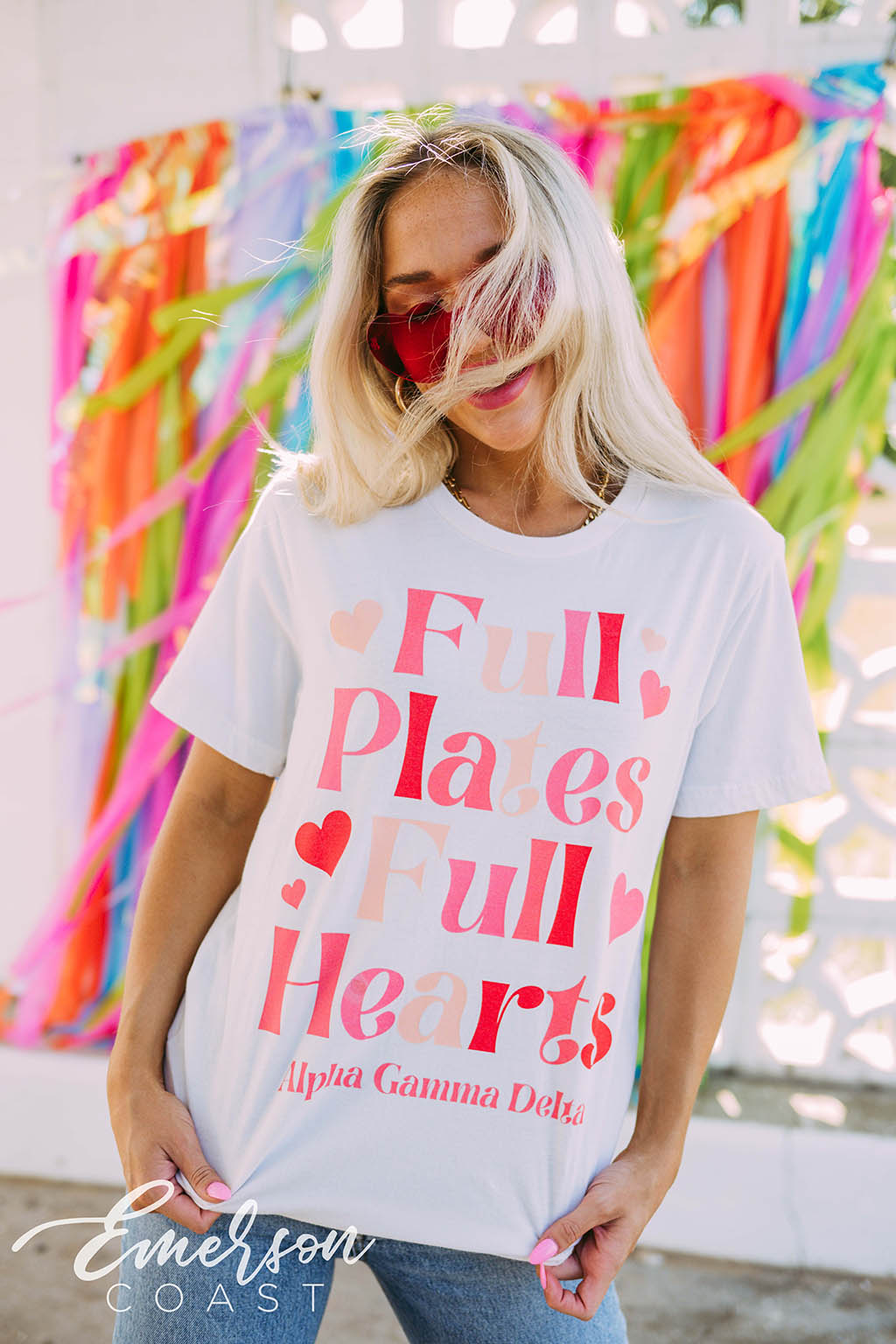 Alpha Gamma Delta Full Plates Full Hearts Colorful Tee