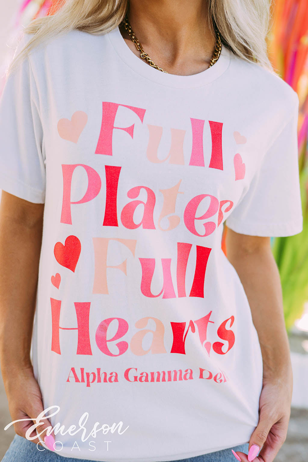 Alpha Gamma Delta Full Plates Full Hearts Colorful Tee