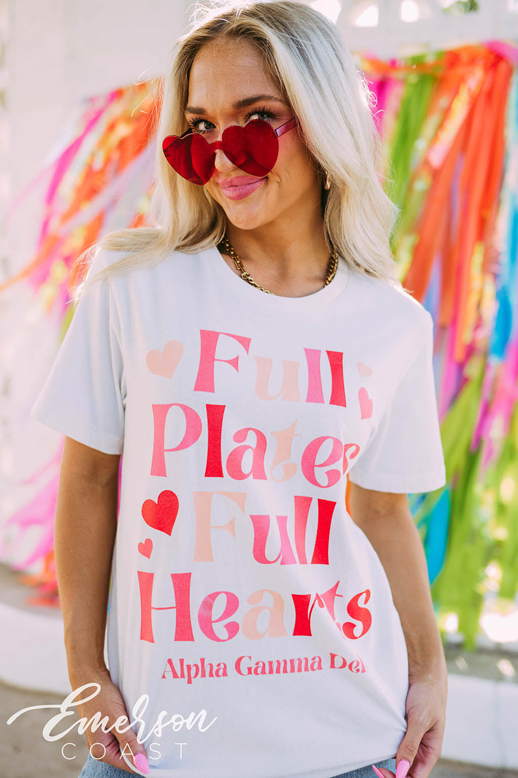 Alpha Gamma Delta Full Plates Full Hearts Colorful Tee