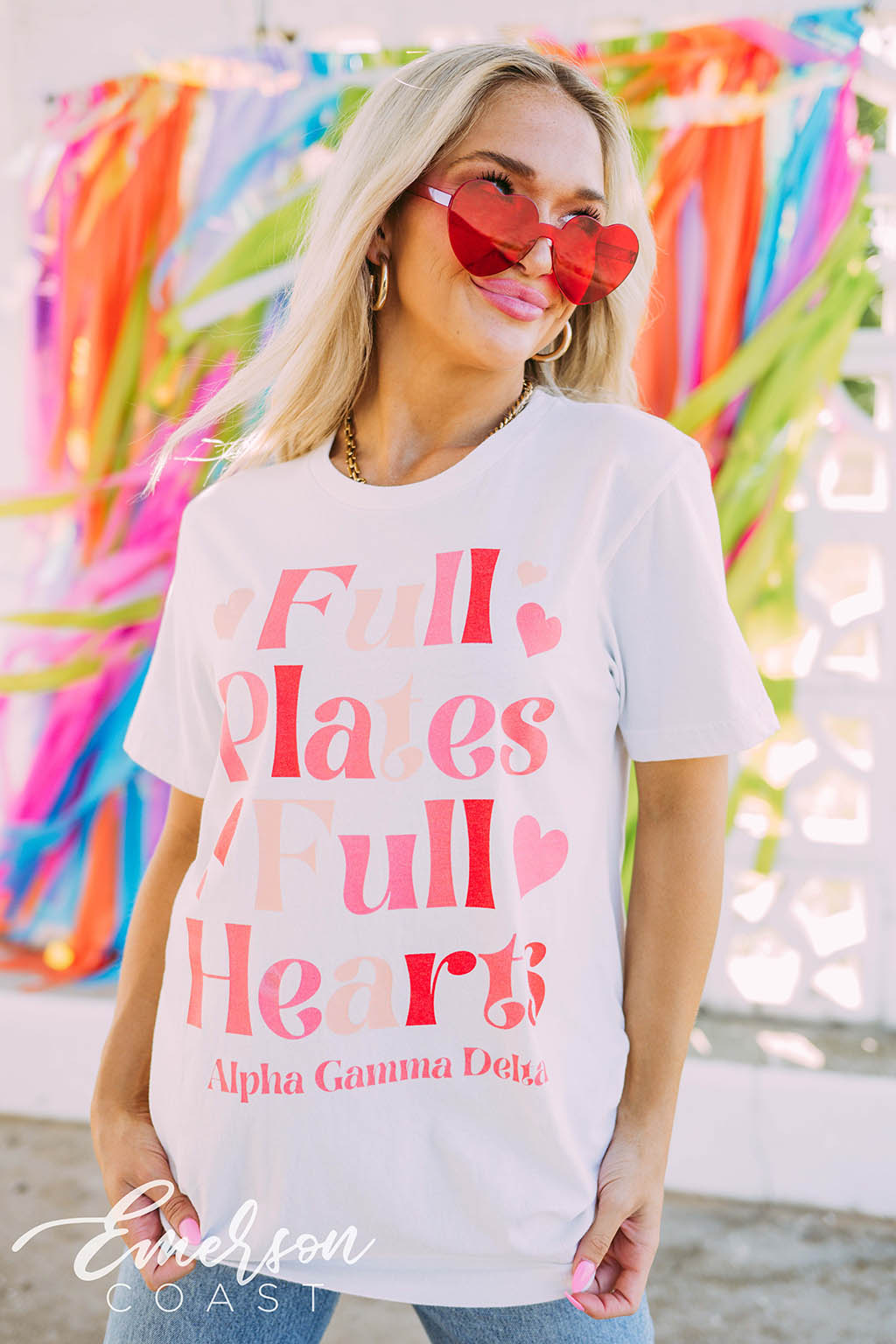 Alpha Gamma Delta Full Plates Full Hearts Colorful Tee
