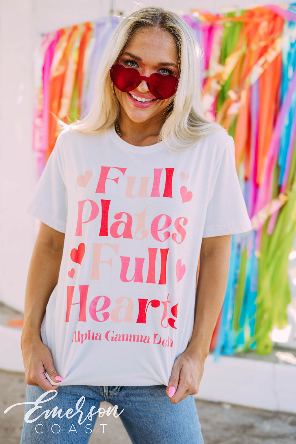 Alpha Gamma Delta Full Plates Full Hearts Colorful Tee