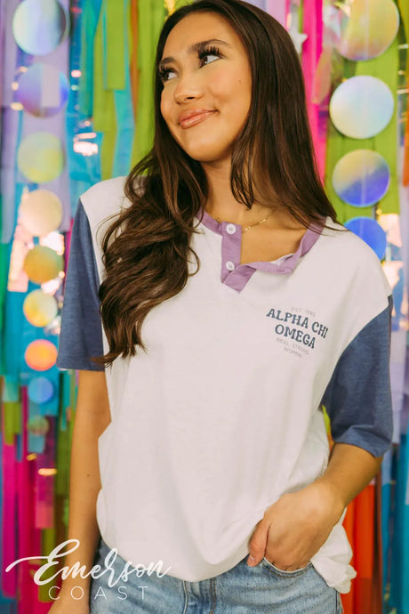 Alpha Chi Real Strong Women Short Sleeve Henley