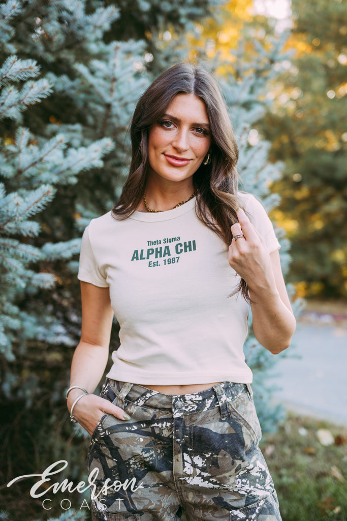 Alpha Chi Classic Off White Baby Tee