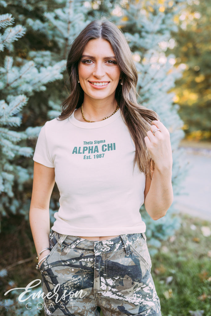 Alpha Chi Classic Off White Baby Tee