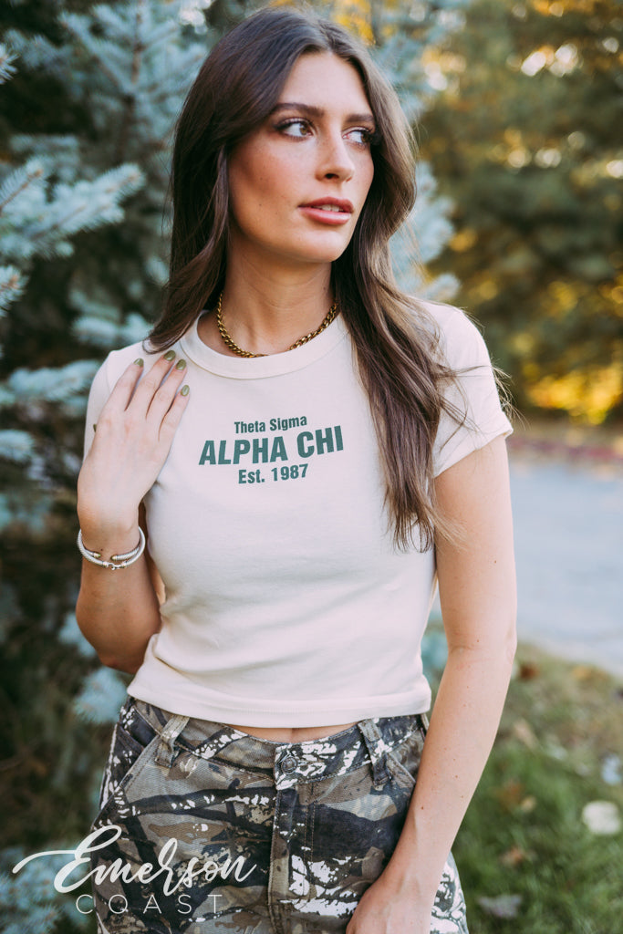 Alpha Chi Classic Off White Baby Tee