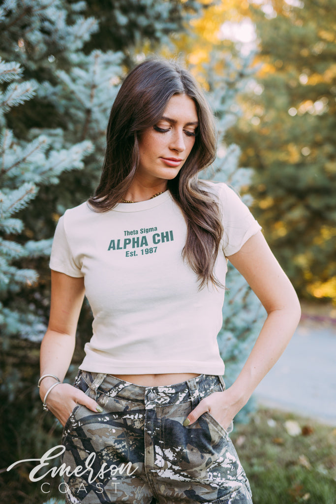 Alpha Chi Classic Off White Baby Tee