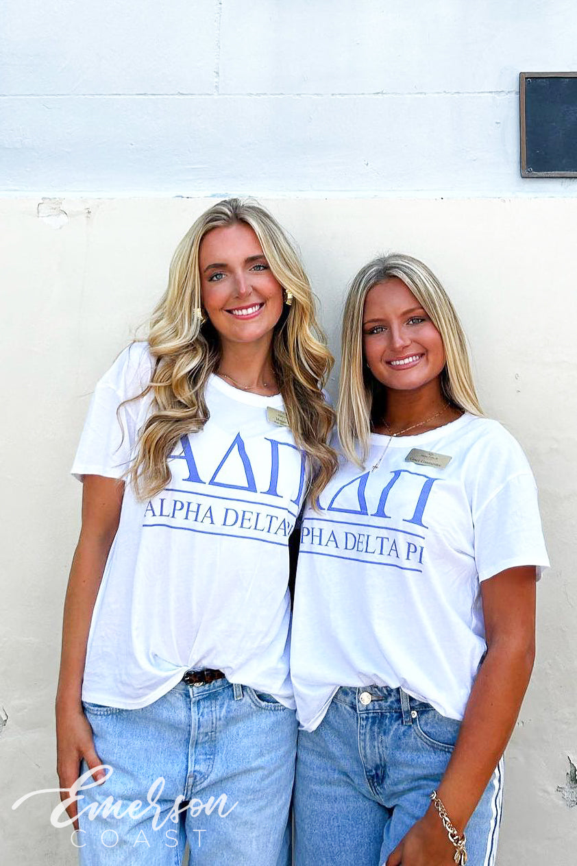 Alpha Delta Pi College of Charleston White Boxy Recruitment Tee
