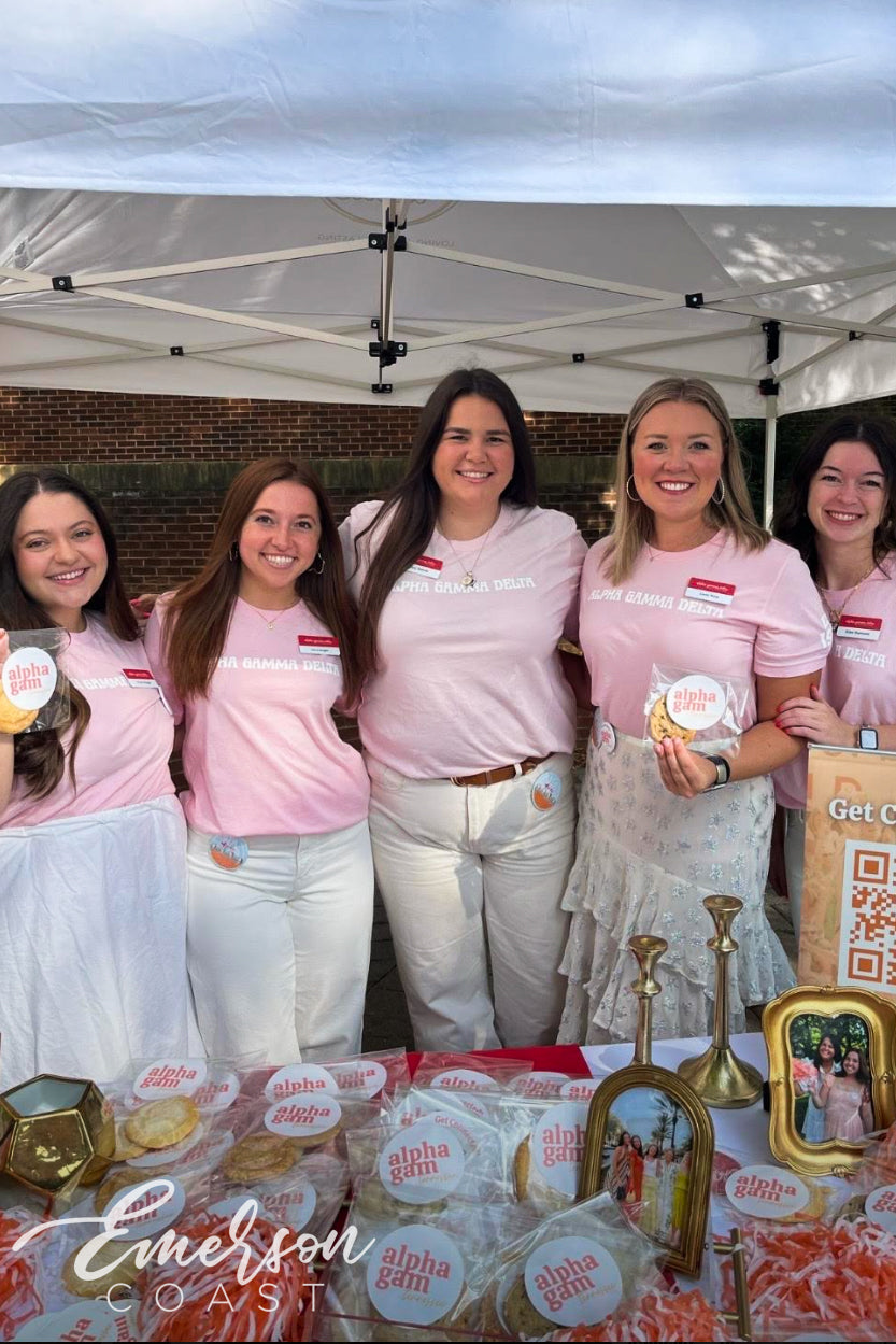 Alpha Gamma Delta Loving Leading Last Pink Tshirt