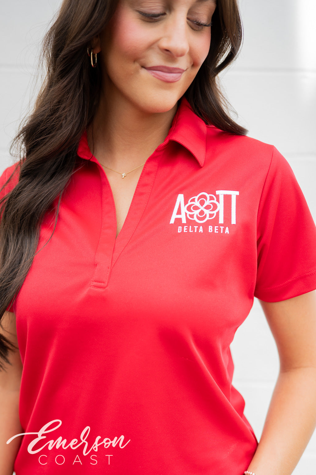 Alpha Omicron Pi Red Embroidered Women's Polo