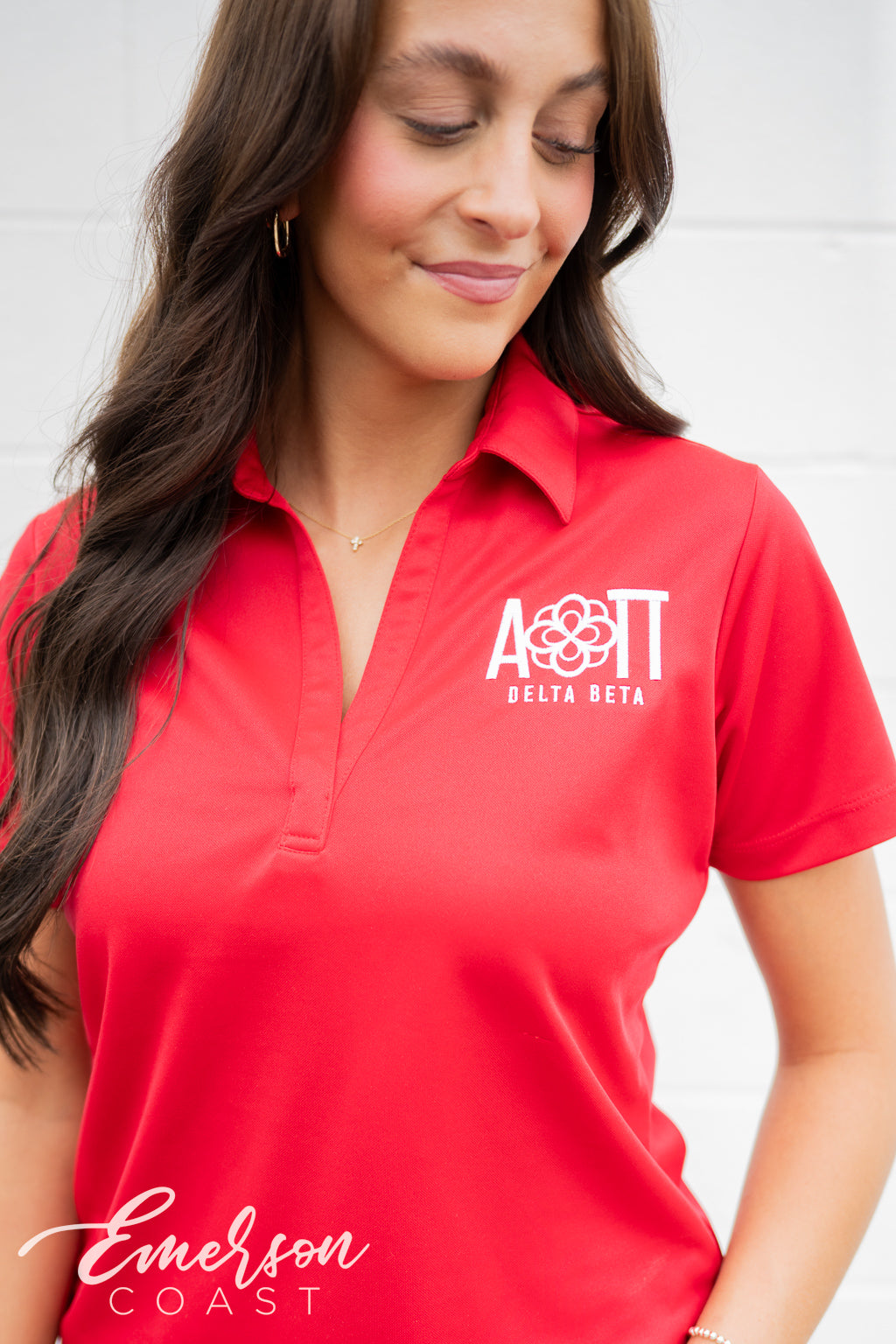 Alpha Omicron Pi Red Embroidered Women's Polo