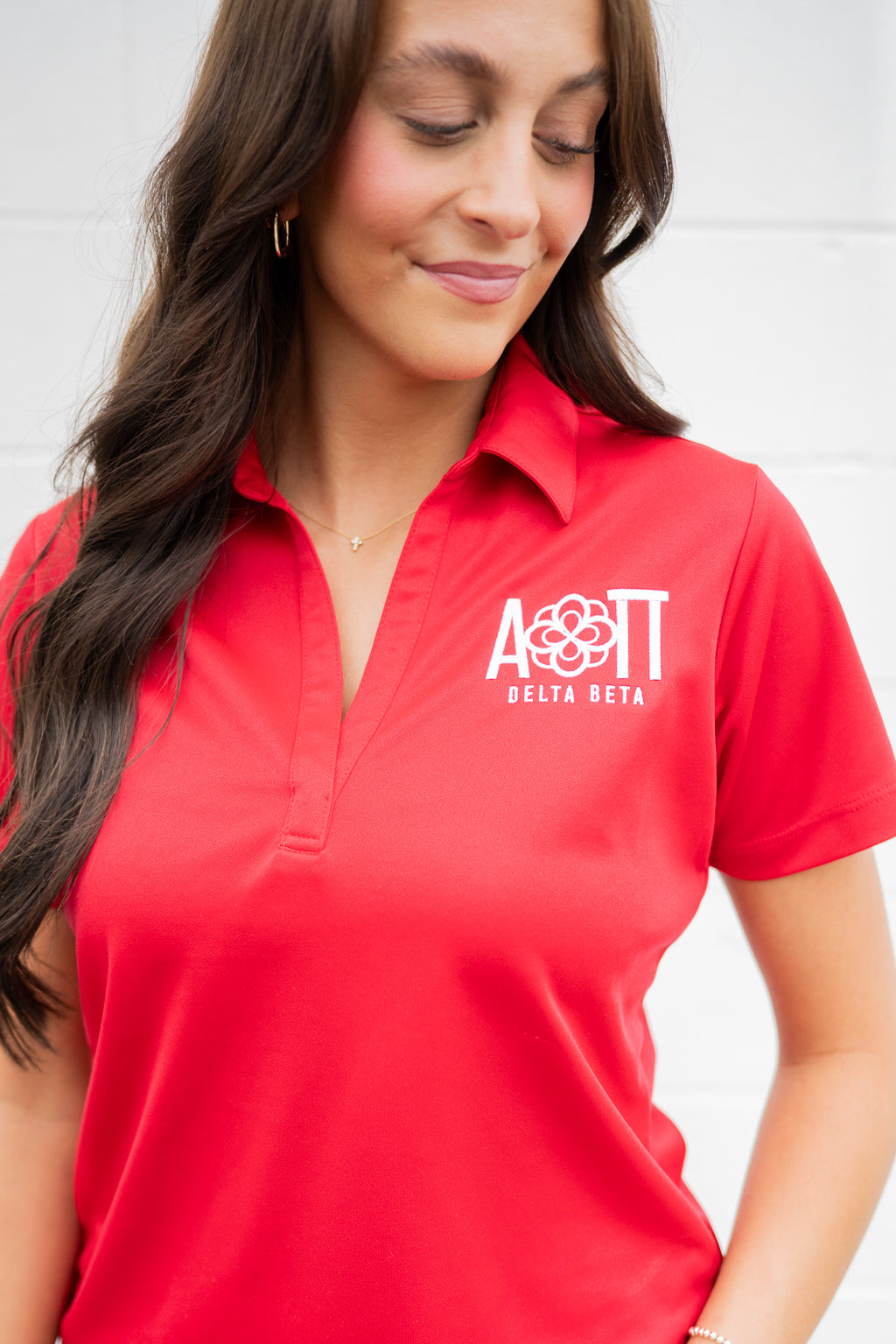 Alpha Omicron Pi Red Embroidered Women's Polo