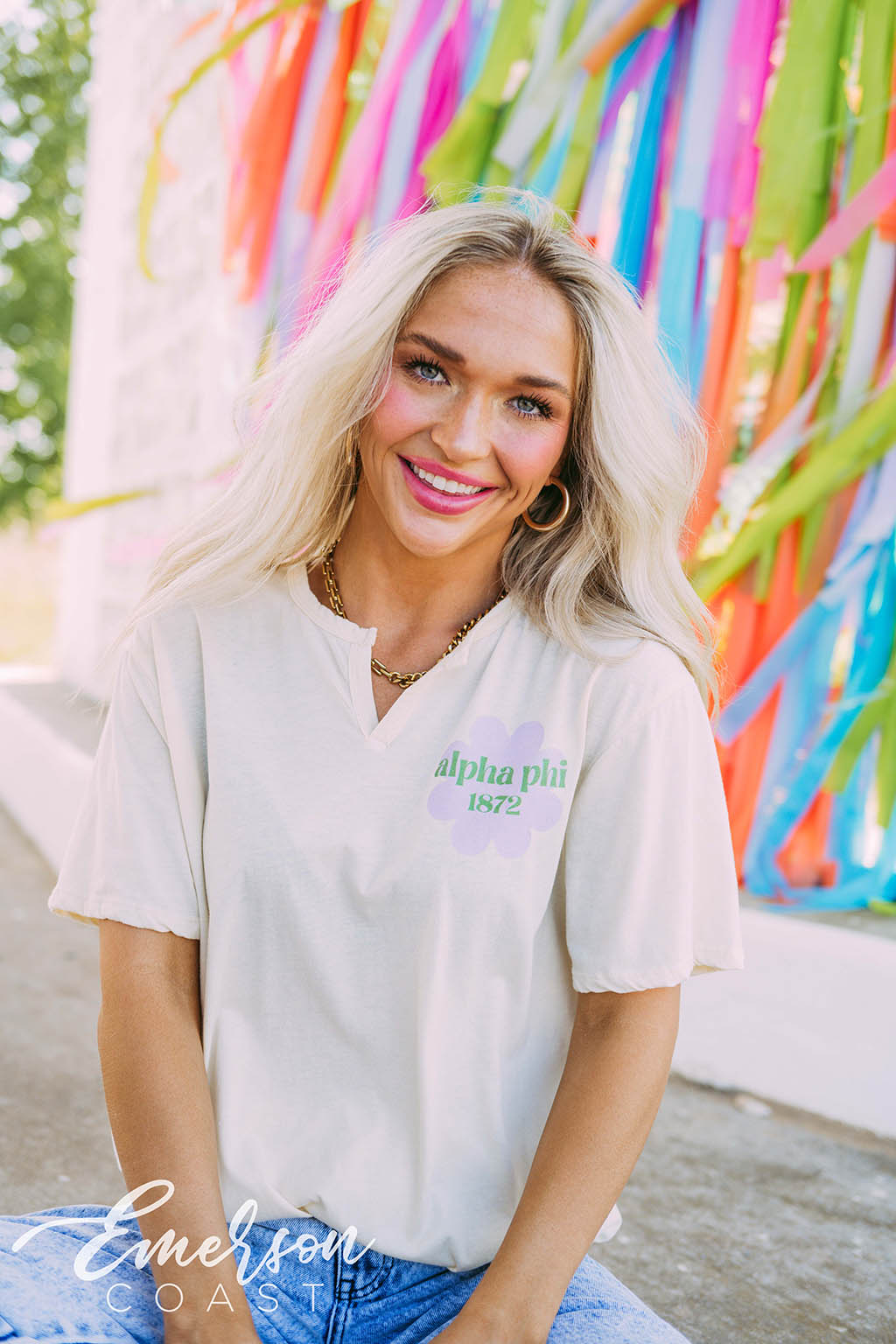 Alpha Phi Flower Notch Tee
