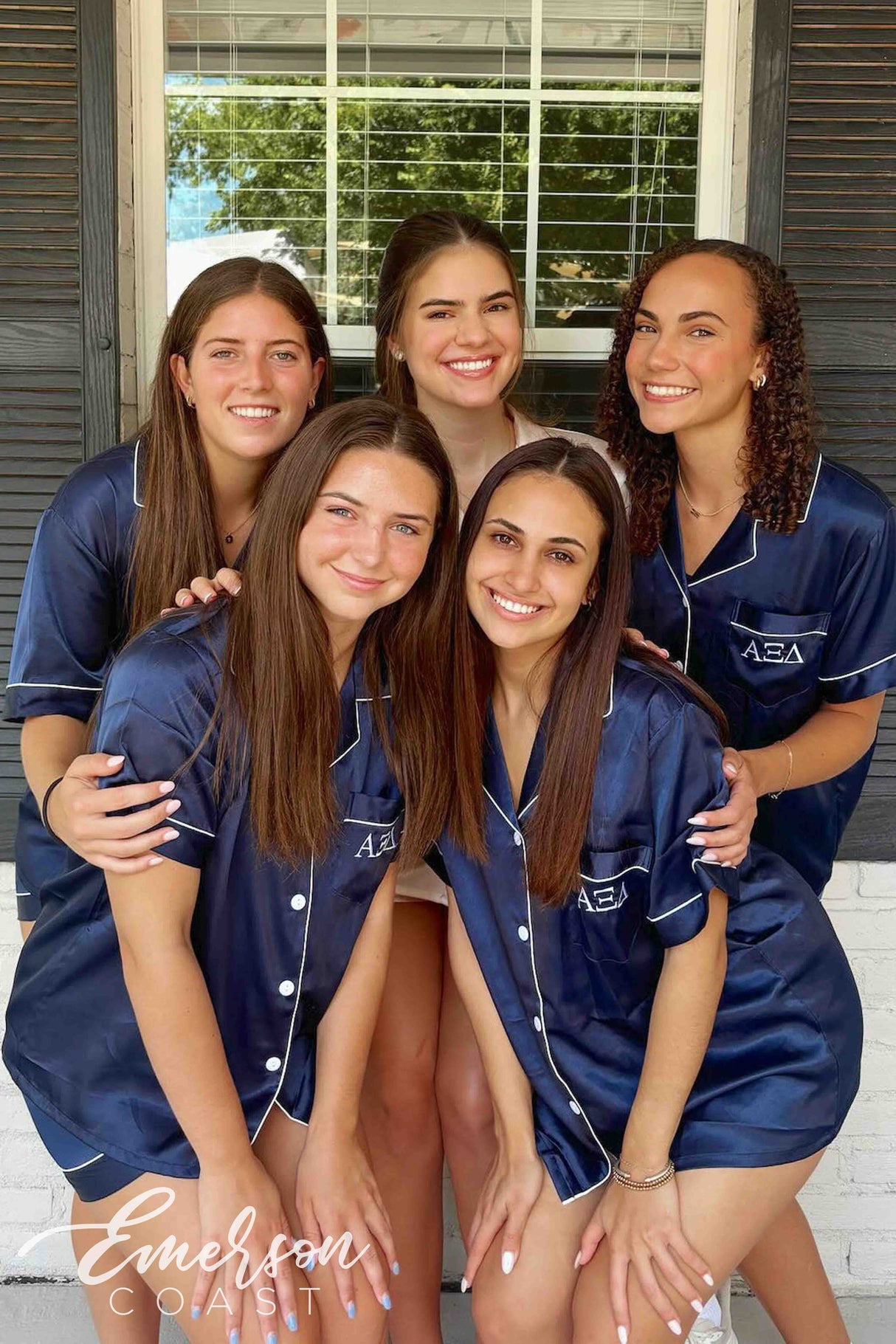 Alpha Xi Delta Navy Silk Pjs