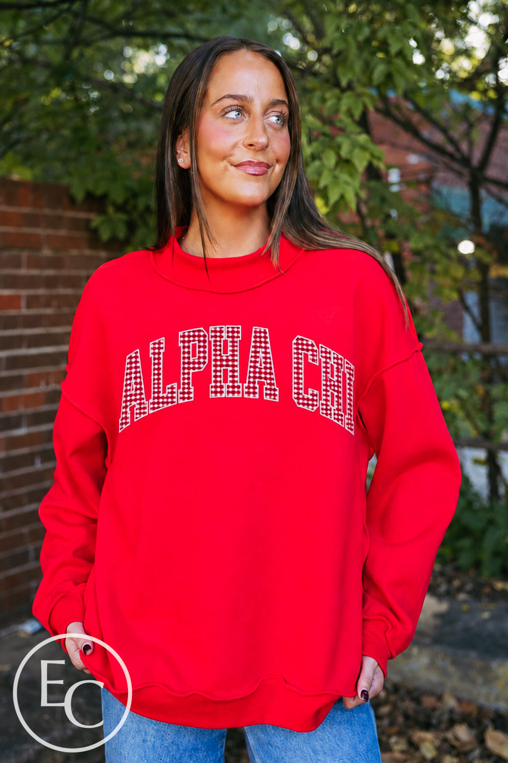 Alpha Chi Omega Red Applique Mockneck