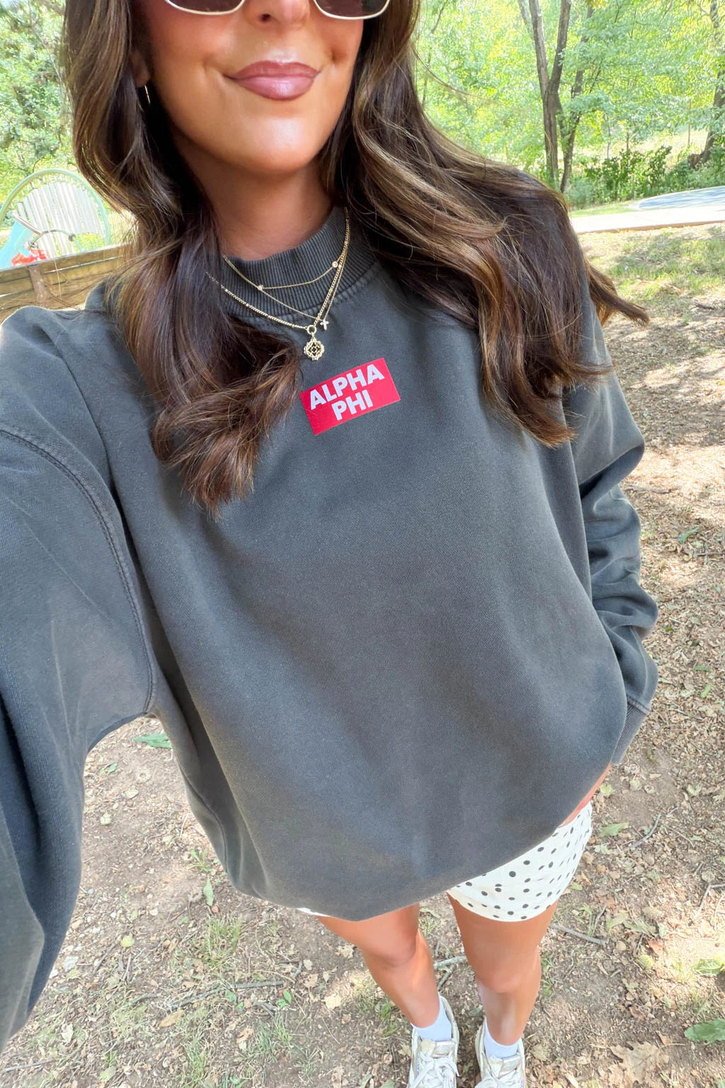 Alpha Phi Patch Gray Mockneck